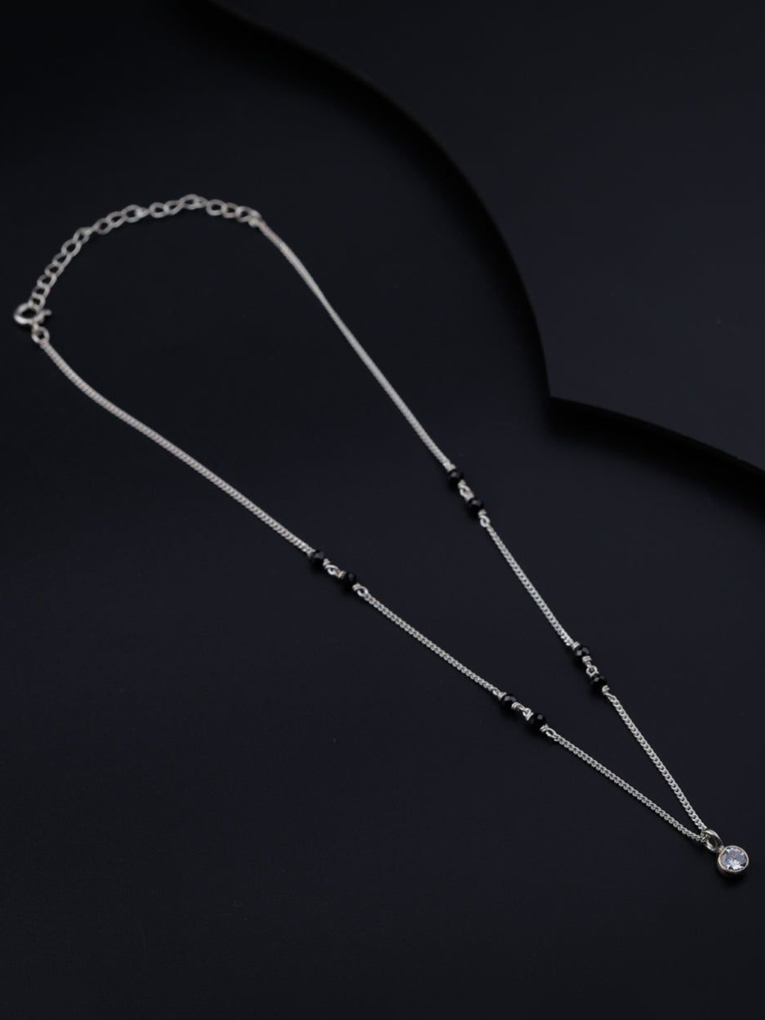 

House of Aadyaa Silver Artificial Stone Studded & Beaded Mangalsutra