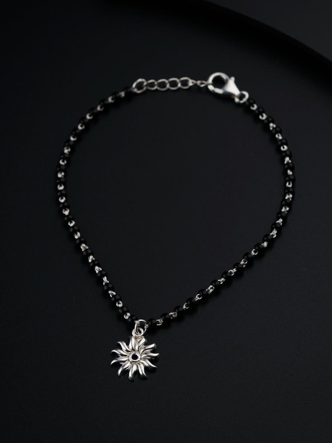 

House of Aadyaa 92.5 Silver Beaded Sun-Charm Mangalsutra Bracelet