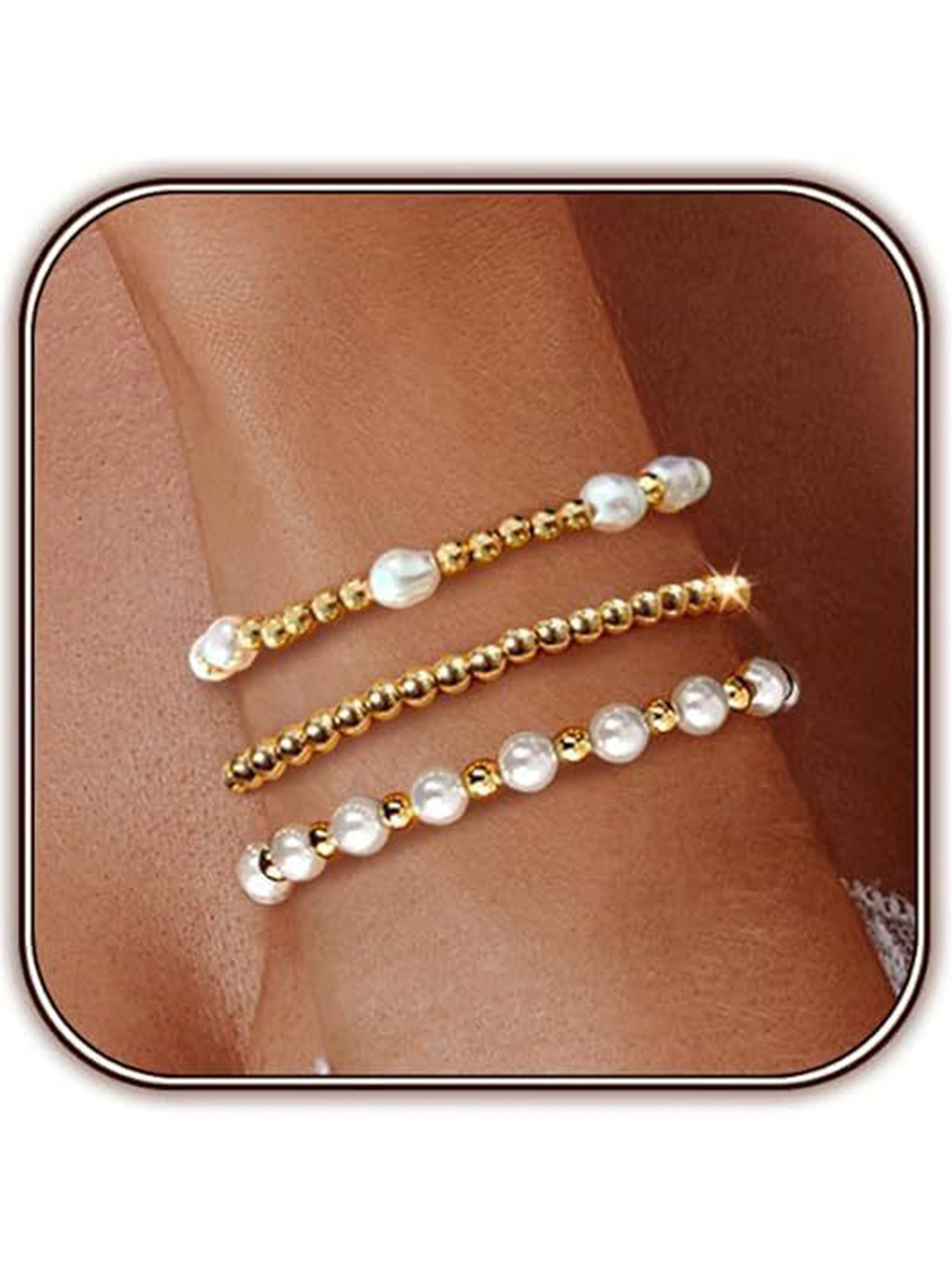 

StyleCast x Revolte Set Of 3 Gold-Plated Beaded Stainless Steel Elasticated Bracelet