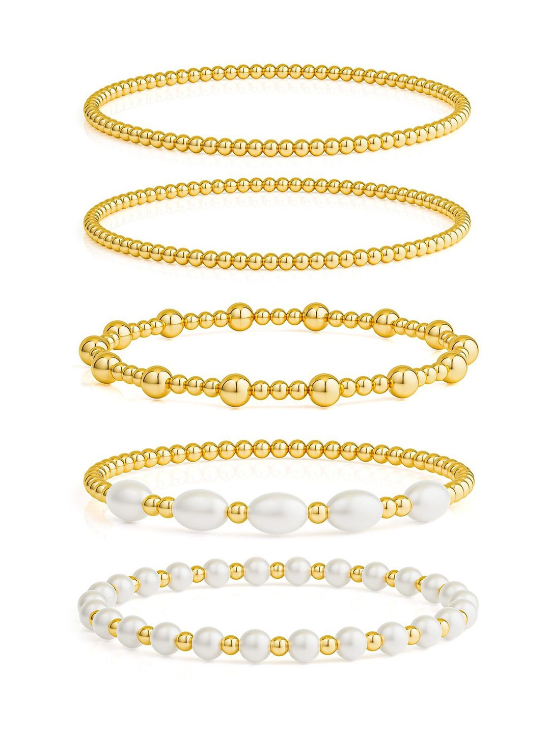 

StyleCast x Revolte Set Of 5 Gold-Plated Beaded Stainless Steel Elasticated Bracelet