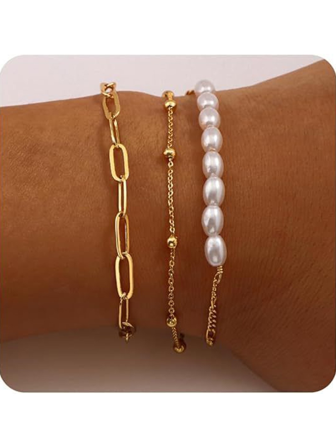 

StyleCast x Revolte Set Of 3 Stainless Steel Gold-Plated Pearls Armlet Bracelets