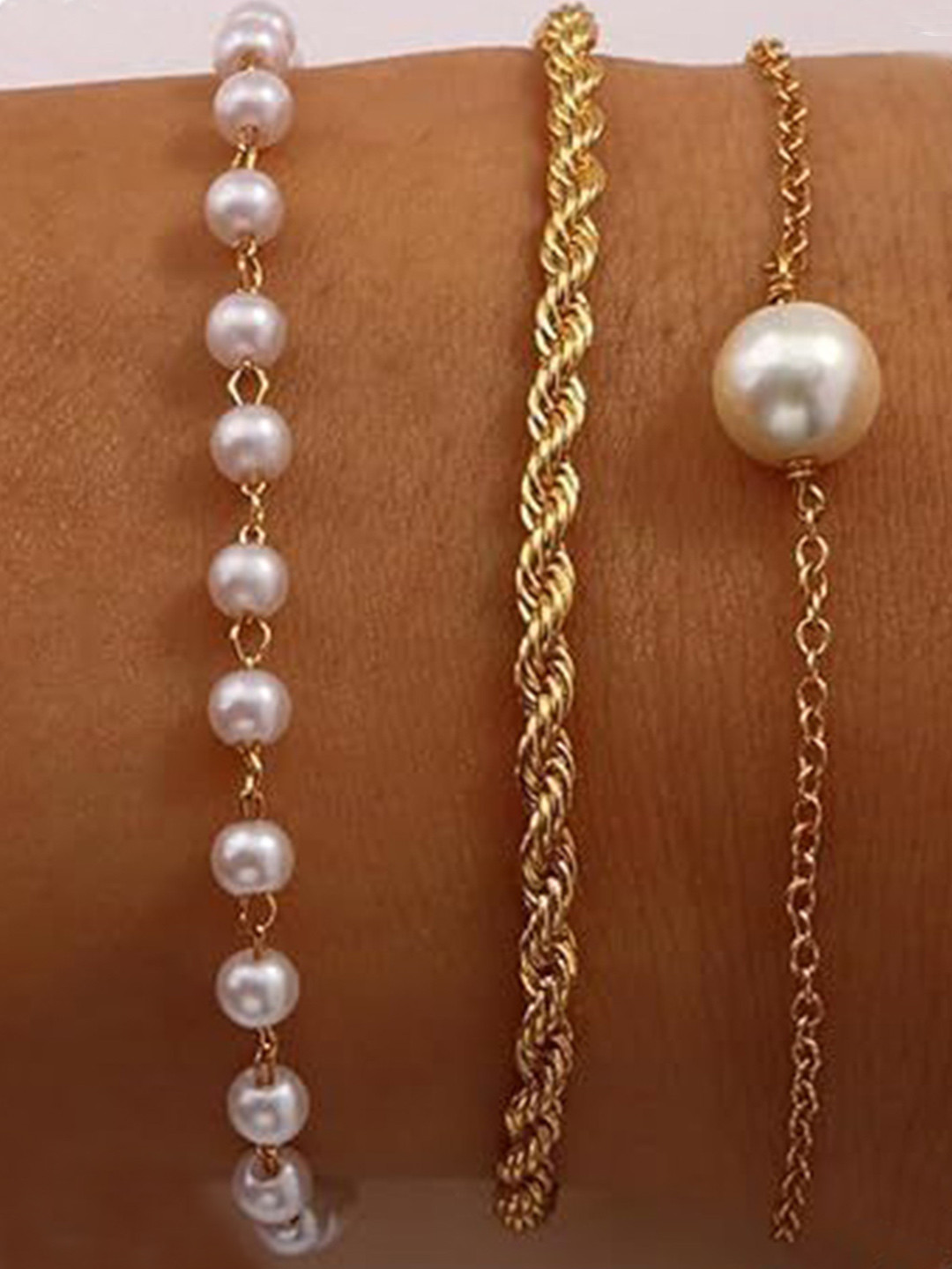 

StyleCast x Revolte Set Of 3 Stainless Steel Gold-Plated Pearls Armlet Bracelets