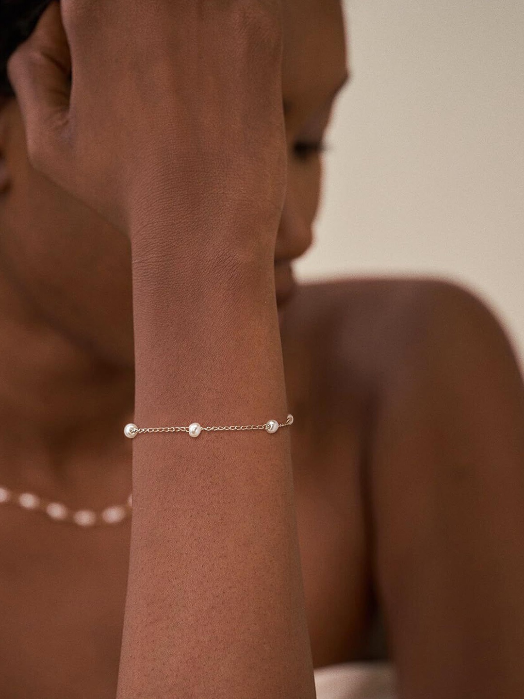 

StyleCast x Revolte Stainless Steel Pearls Antique Armlet Bracelet, Silver