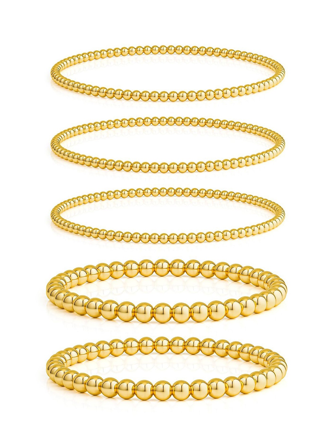 

StyleCast x Revolte Set Of 5 Gold-Plated Beaded Stainless Steel Elasticated Bracelet