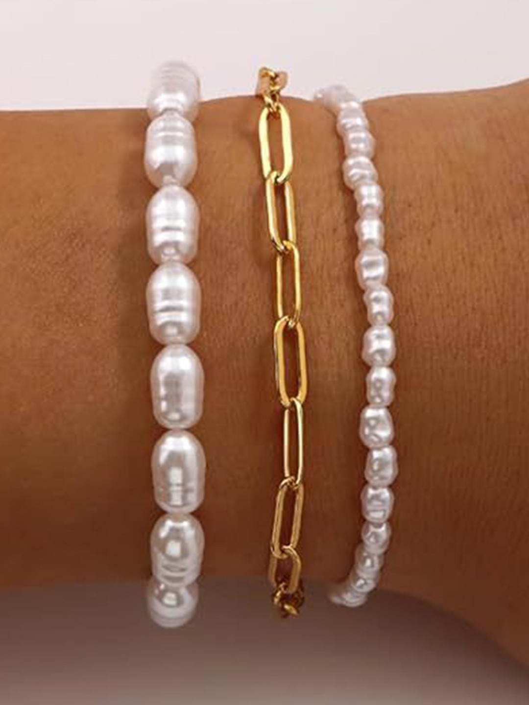 

StyleCast x Revolte Stainless Steel Gold-Plated Pearls Armlet Bracelet