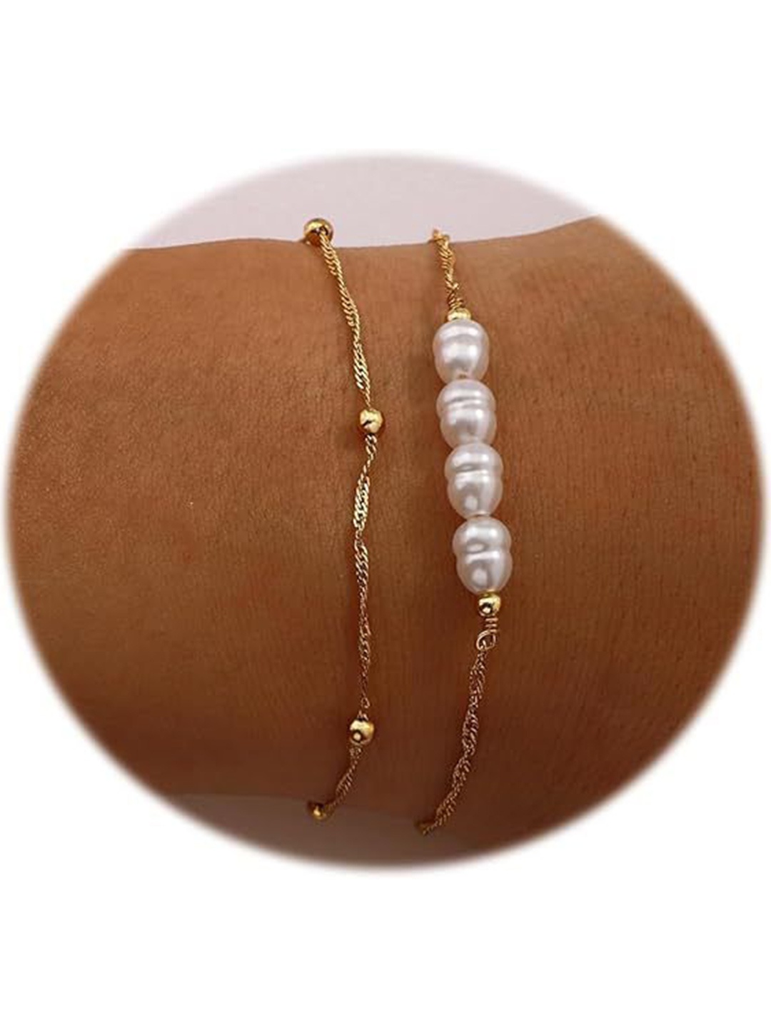 

StyleCast x Revolte Set Of 2 Gold-Plated Beaded Stainless Steel Link Bracelet