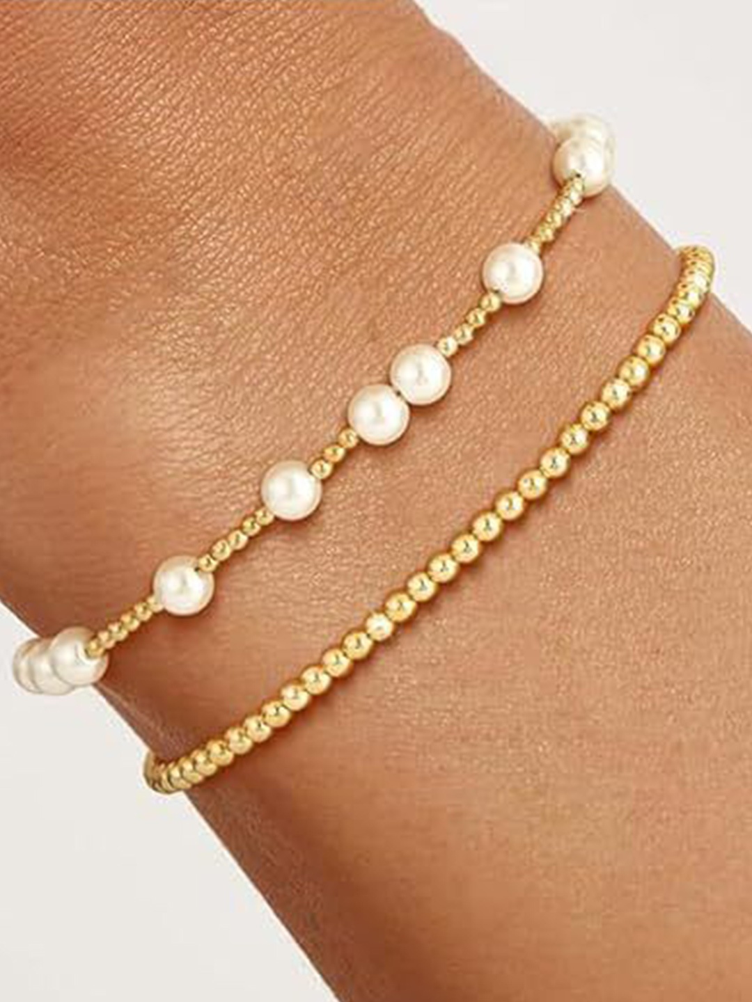 

StyleCast x Revolte Set Of 2 Gold-Plated Beaded Stainless Steel Link Bracelet