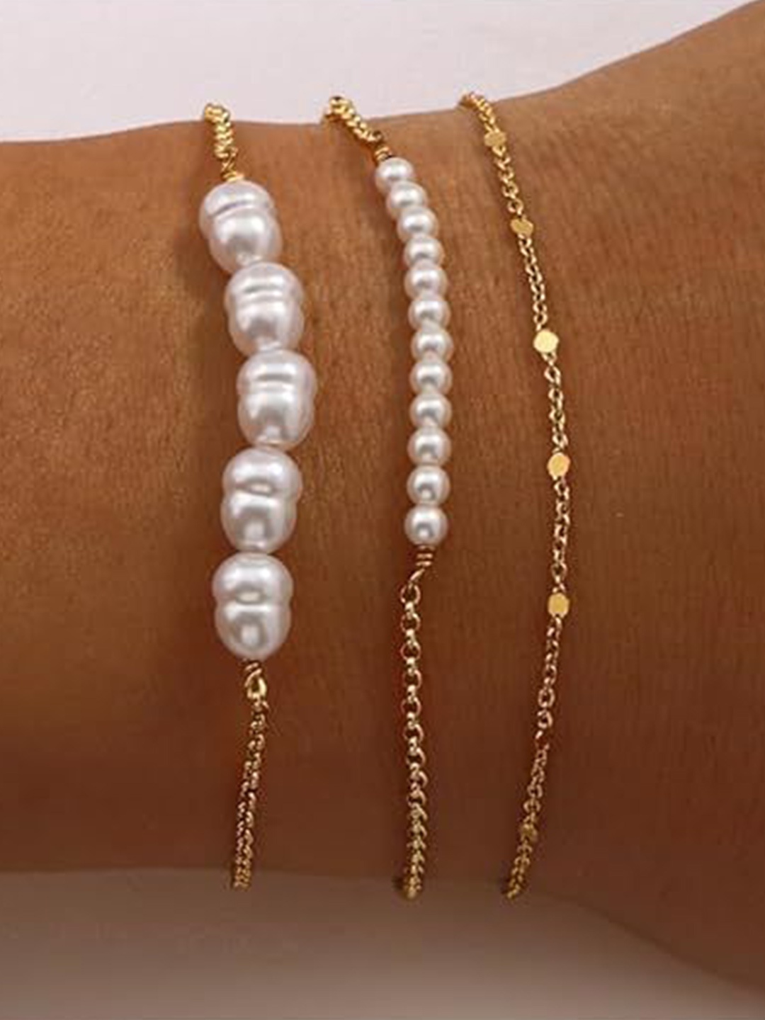 

StyleCast x Revolte Set Of 3 Gold-Plated Beaded Stainless Steel Link Bracelet