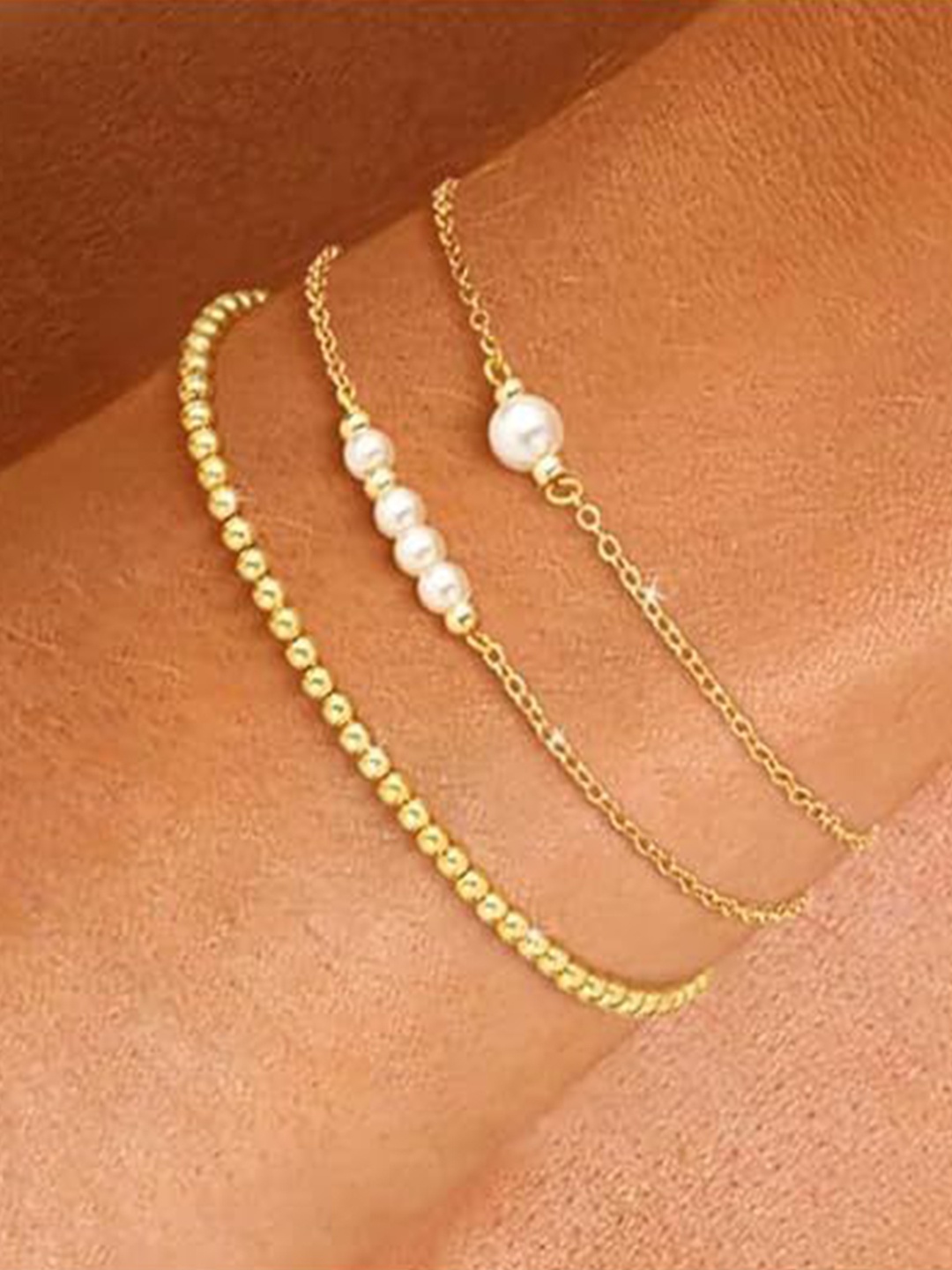 

StyleCast x Revolte Set Of 3 Gold-Plated Beaded Stainless Steel Link Bracelet
