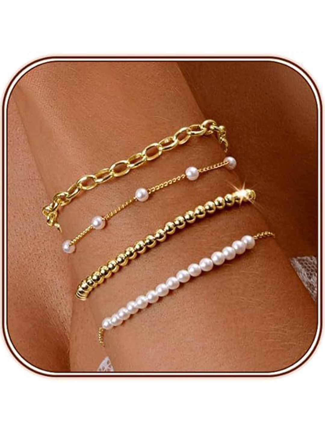 

StyleCast x Revolte Set Of 4 Stainless Steel Gold-Plated Pearls Link Bracelets