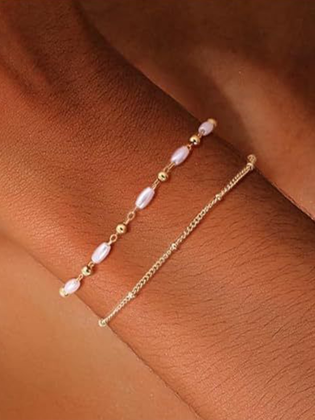 

StyleCast x Revolte Stainless Steel Gold-Plated Pearls Link Bracelet