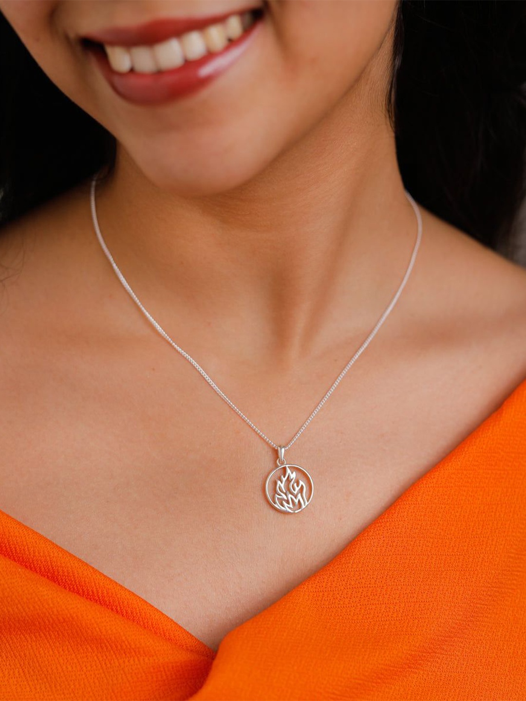 

House of Aadyaa 92.5 Sterling Silver Element Of Fire Pendant With Chain