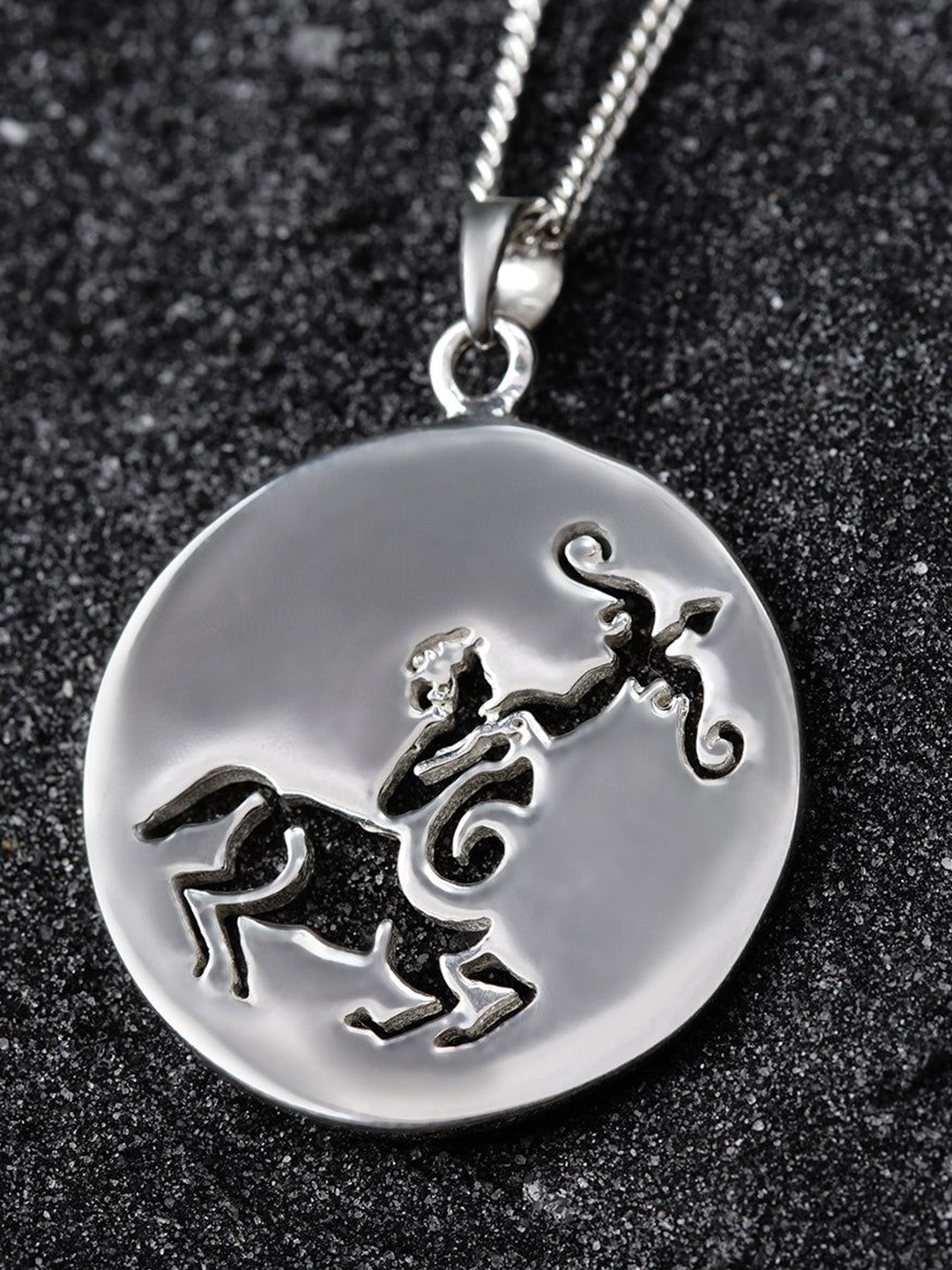 

House of Aadyaa 925 Sterling Silver Circular-Shaped Sagittarius Pendant With Chain