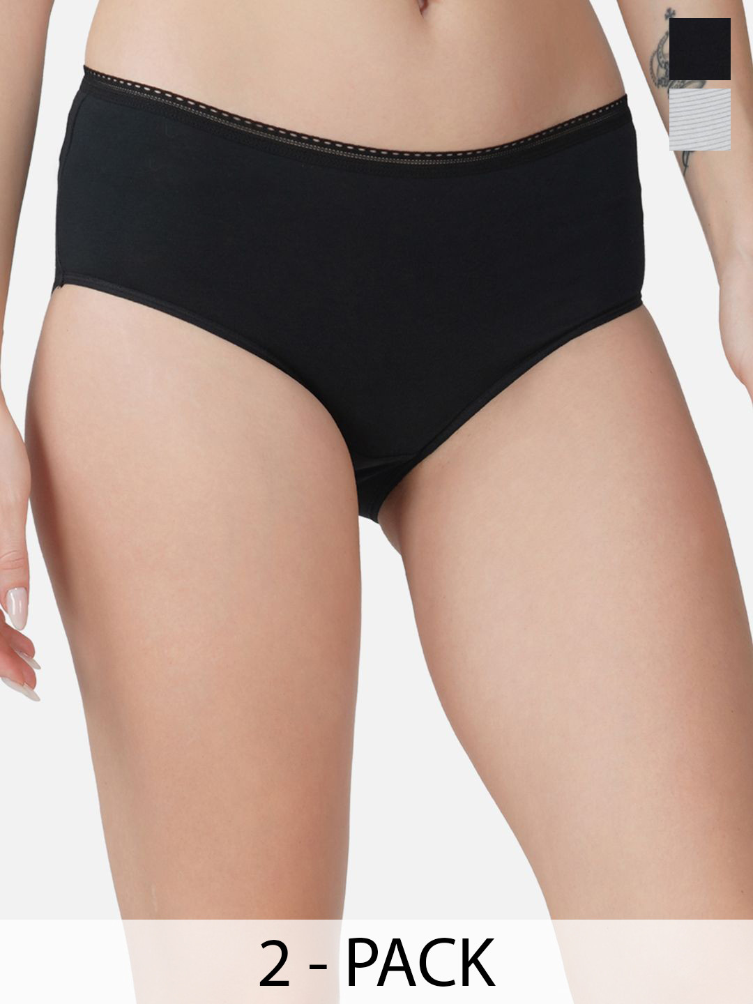 

Carlton London Women Pack Of 2 Anti Microbial Hipster Briefs HP-P2-OP80-S, Black