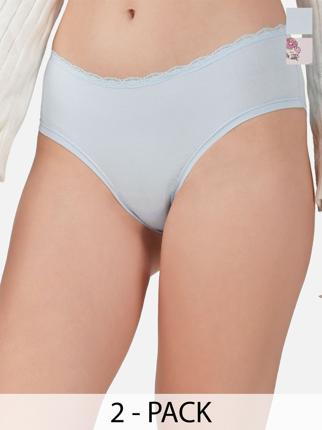 

Carlton London Women Pack Of 2 Printed Mid-Rise Antimicrobial Hipster Briefs HP-P2-OP74-S, Blue