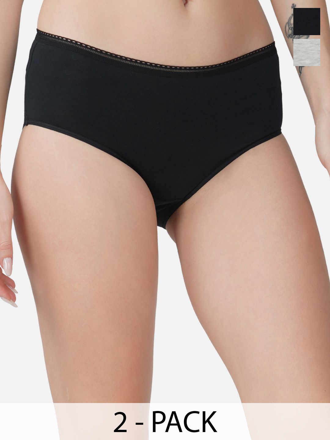 

Carlton London Women Pack Of 2 Mid-Rise Antimicrobial Hipster Briefs, Grey