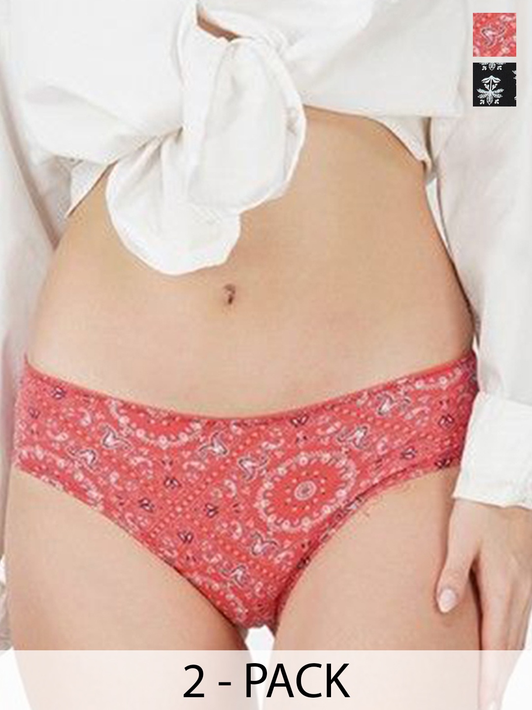 

Carlton London Women Pack Of 2 Printed Antimicrobial Hipster Briefs, Red