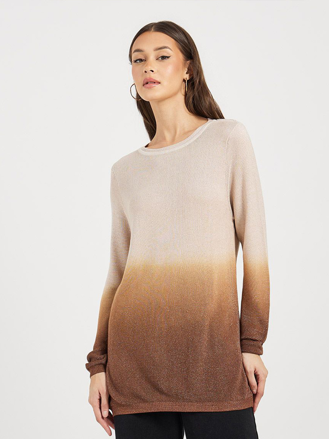 

Styli Women Boat Neck Regular Length Regular Fit Ombre Jumper, Beige