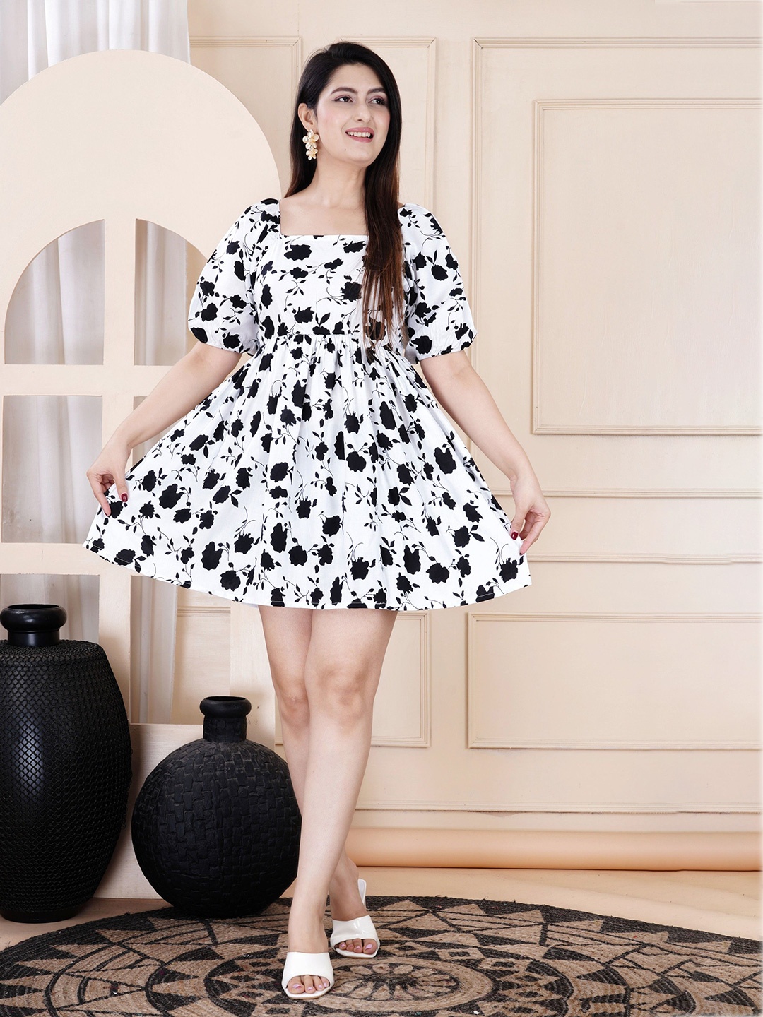 

DMPRSN ATTIRE Women Floral Printed Fit & Flare Dress, White