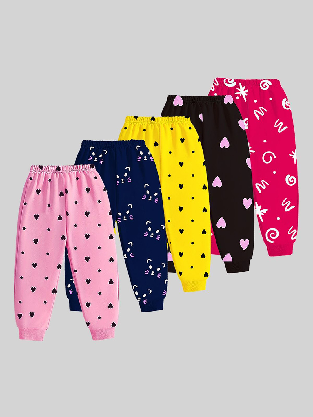 

KUCHIPOO Girls Pack Of 5 Mid-Rise Joggers, Pink