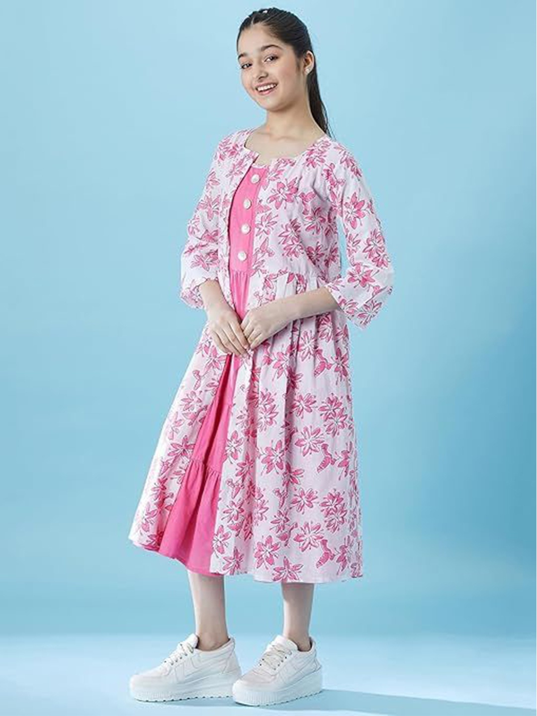 

ZITRA Girls Floral Printed A - Line Dress, Pink