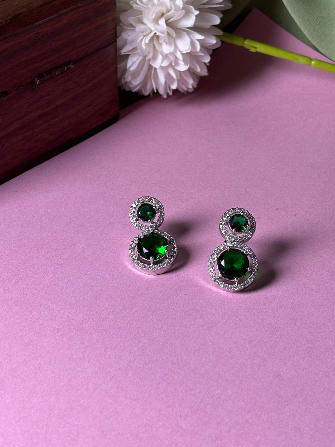 

Niska Contemporary American Diamond Drop Earrings, Green