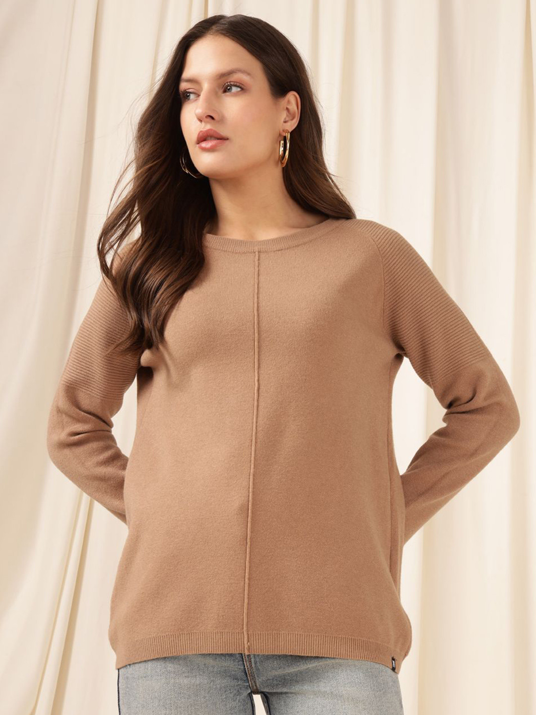 

Xpose Women Round Neck Pullover Sweaters, Coffee brown