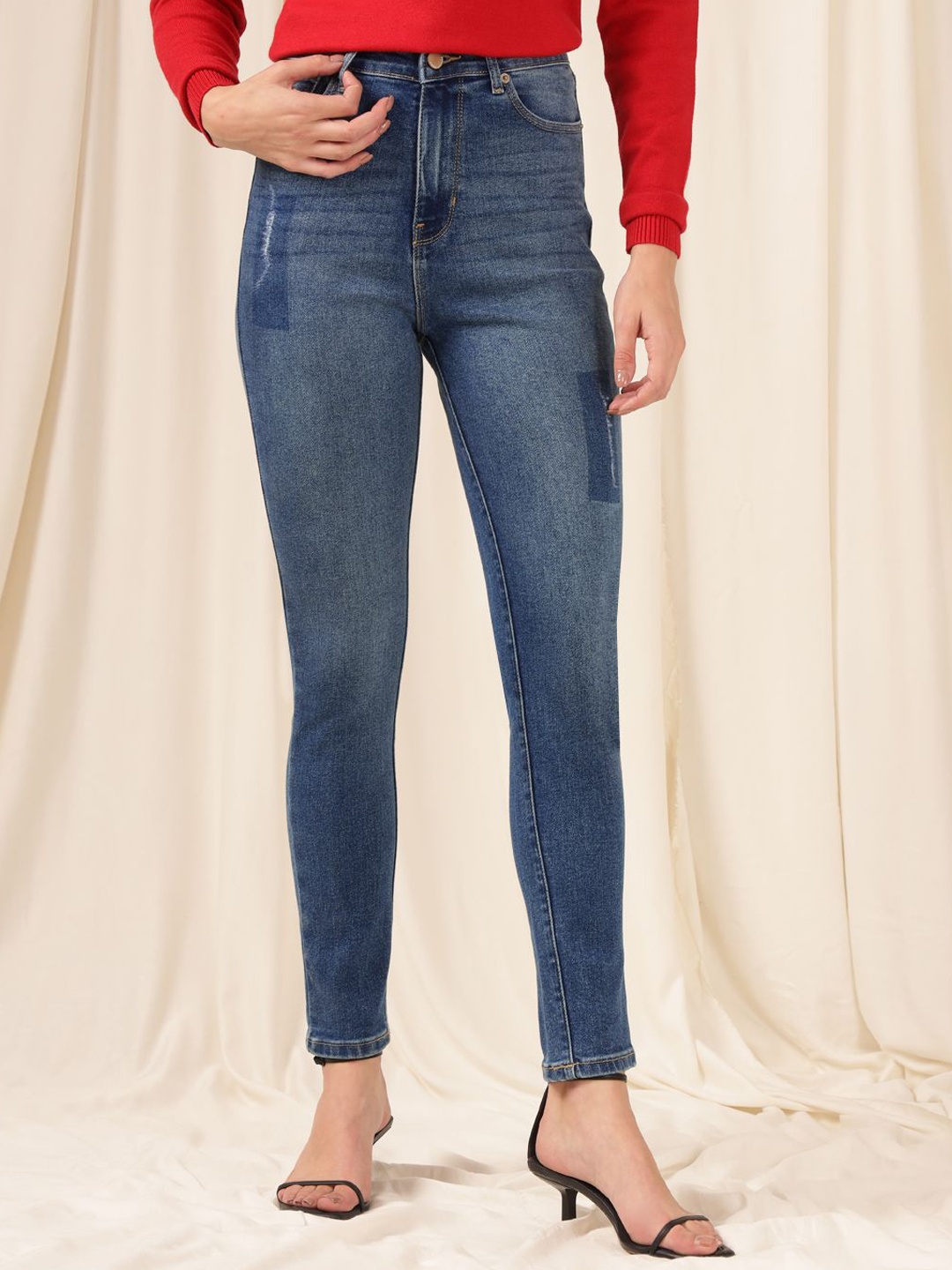 

Xpose Women Comfort Slim Fit High-Rise Mildly Distressed Stretchable Jeans, Navy blue