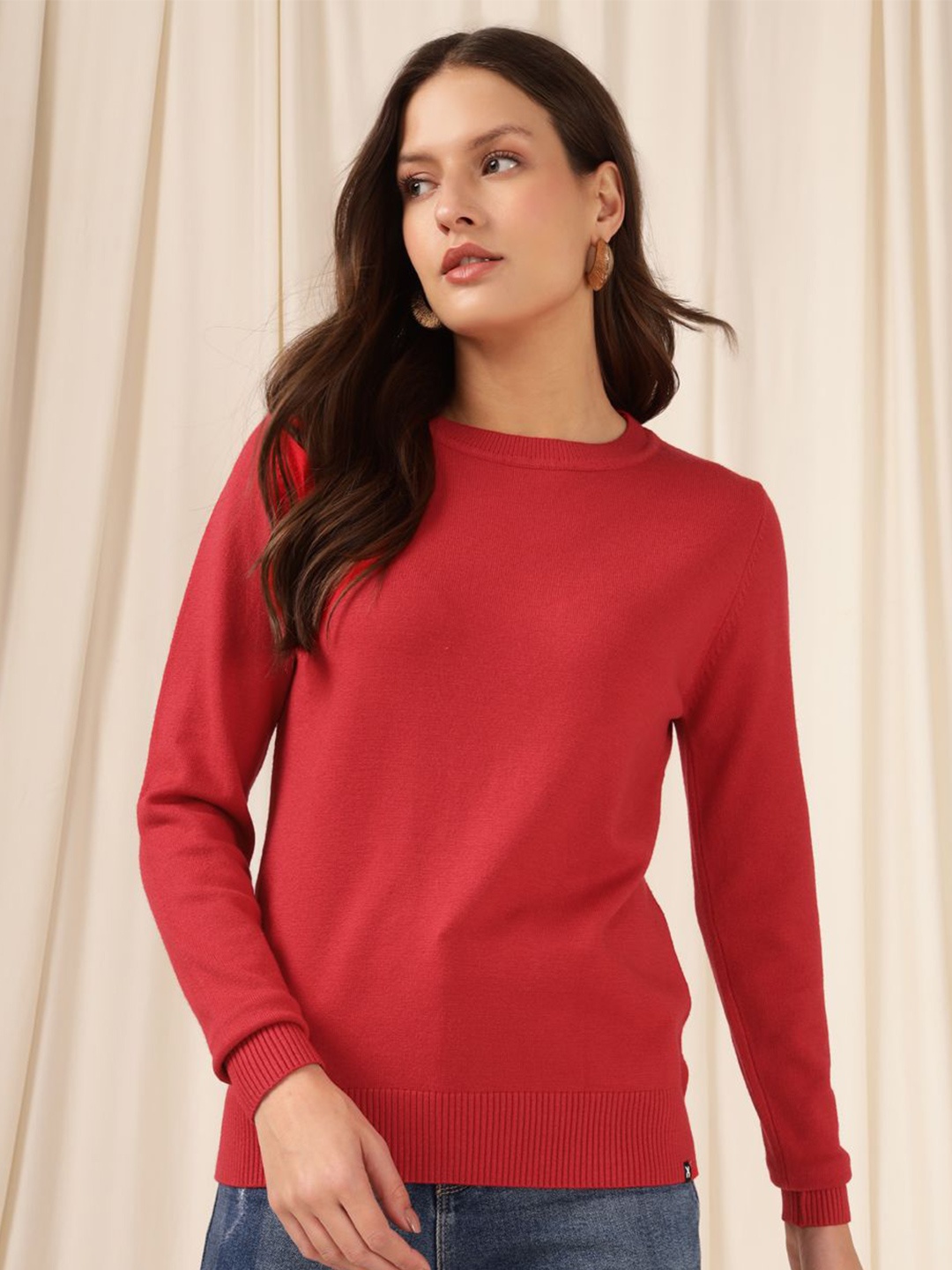 

Xpose Women Round Neck Pullover, Red