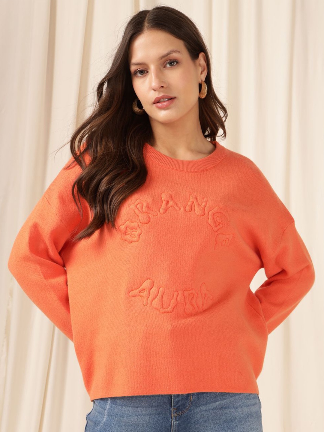 

Xpose Women Round Neck Pullover Sweatshirt, Orange