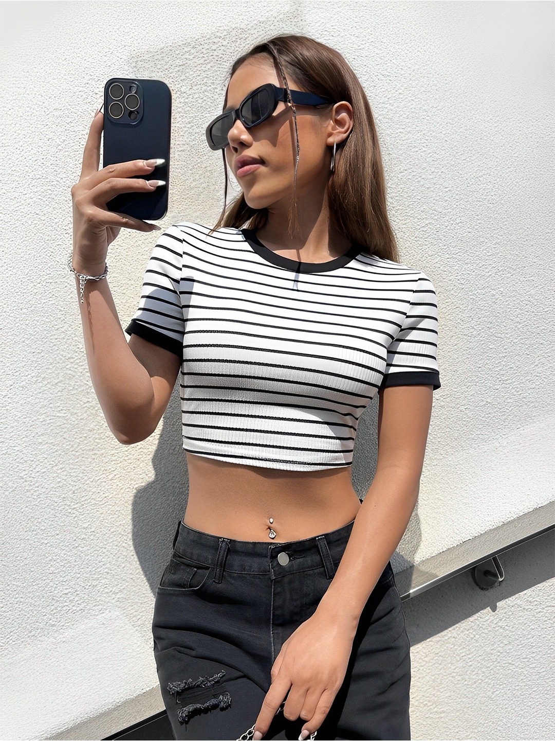 

sollobell Striped Cotton Crop Top, White