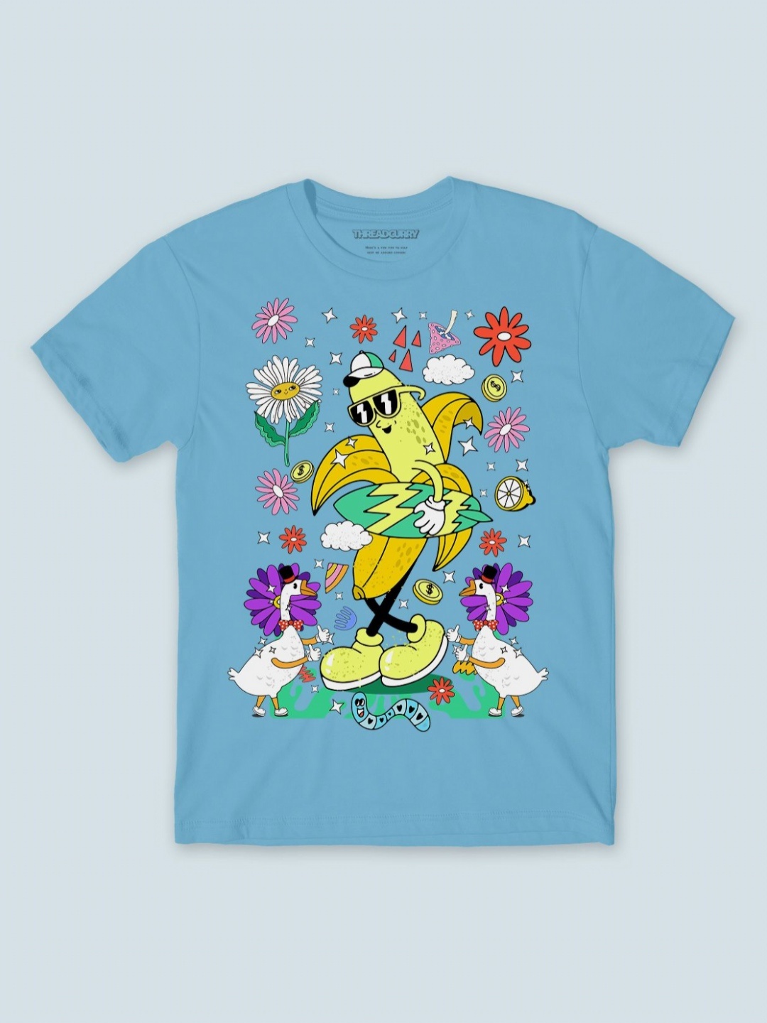

THREADCURRY Boys Graphic Printed Round Neck Cotton T-shirt, Turquoise blue