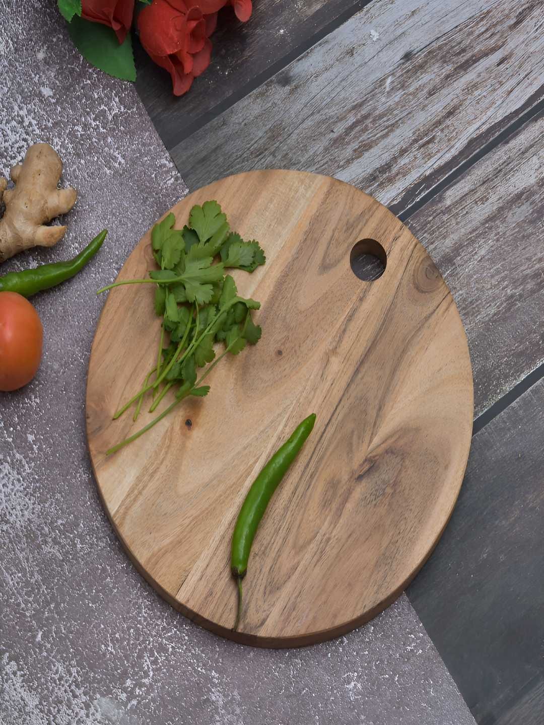 

oggn Brown Round Shaped Wood Chopping Board with Hole