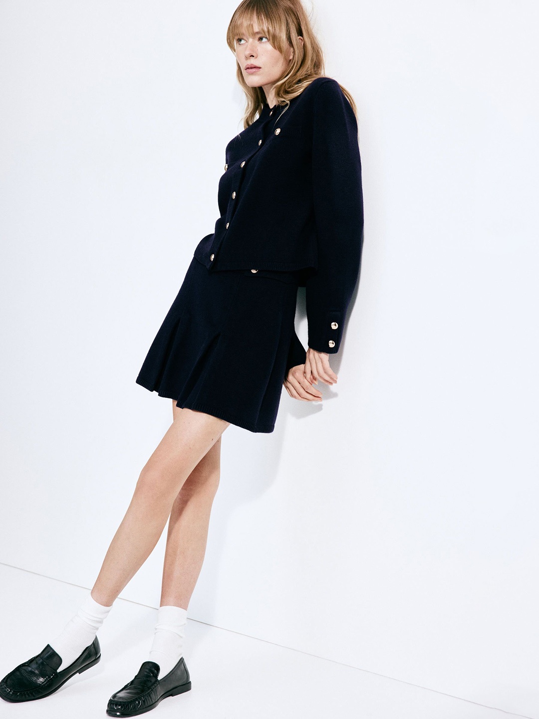 

H&M A-Line Knitted Skirt, Navy blue