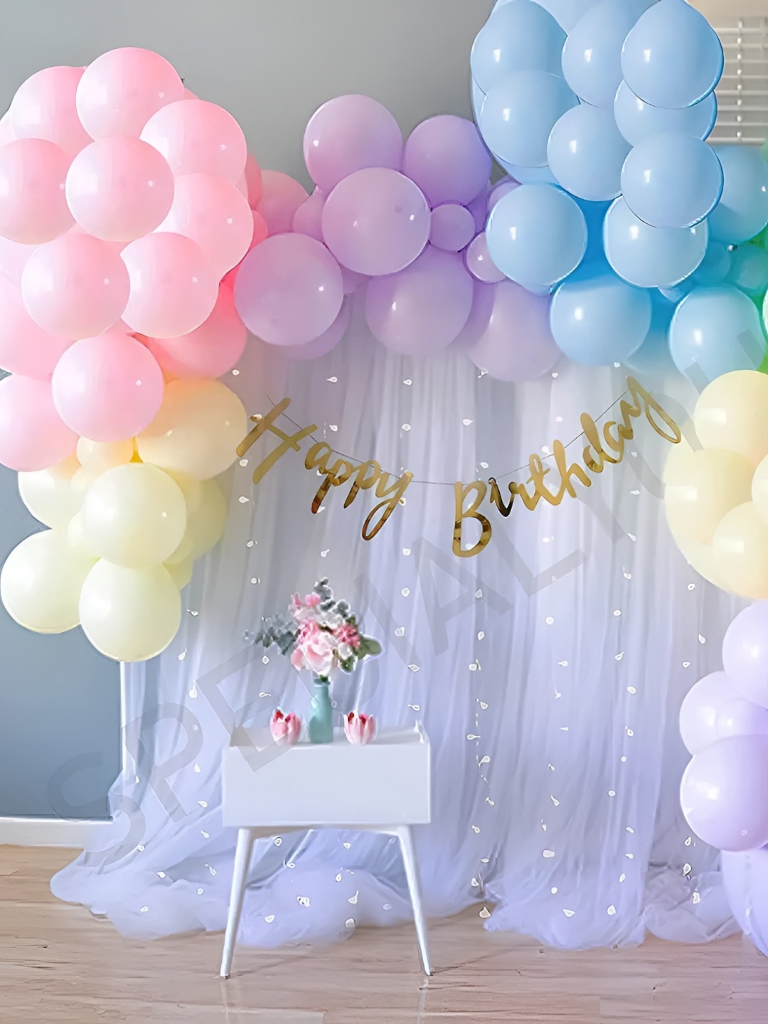 

Special You Pink and Purple 69 Pcs Pastel Rainbow Birthday Decoration kit