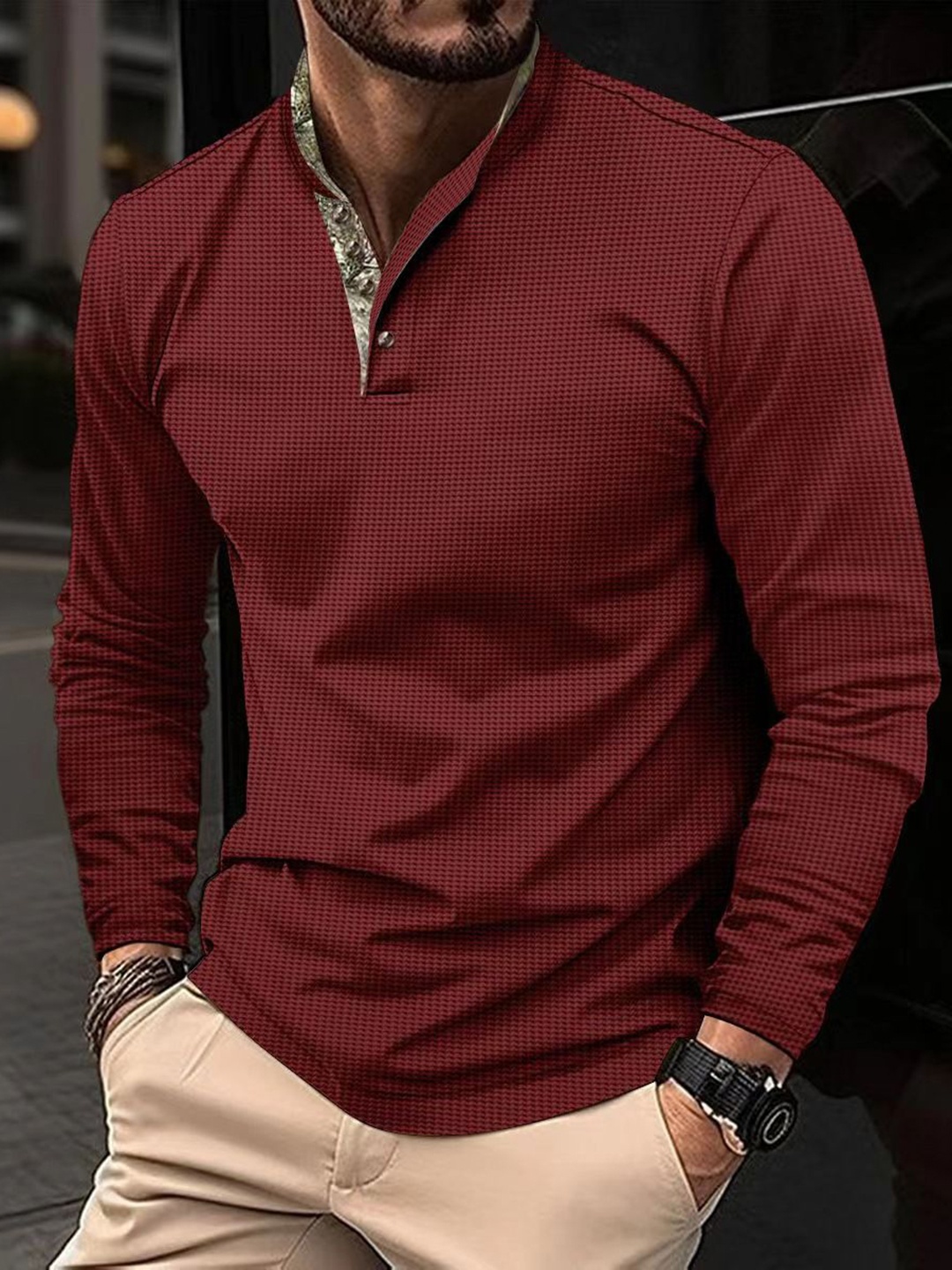 

StyleCast x Revolte Men Self Design Polo Collar T-shirt, Maroon