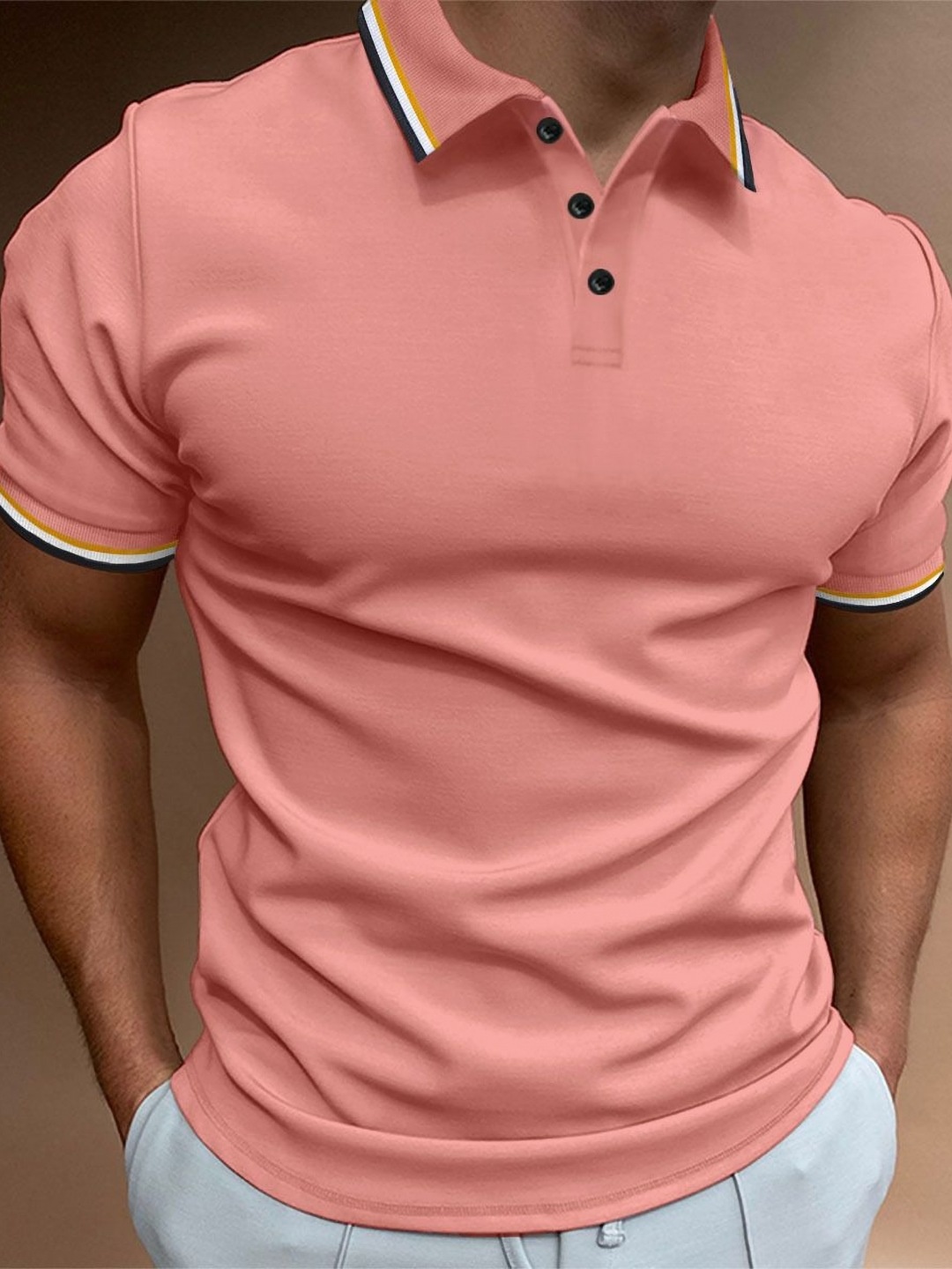 

StyleCast x Revolte Men Solid Polo Collar Slim Fit T-shirt, Pink