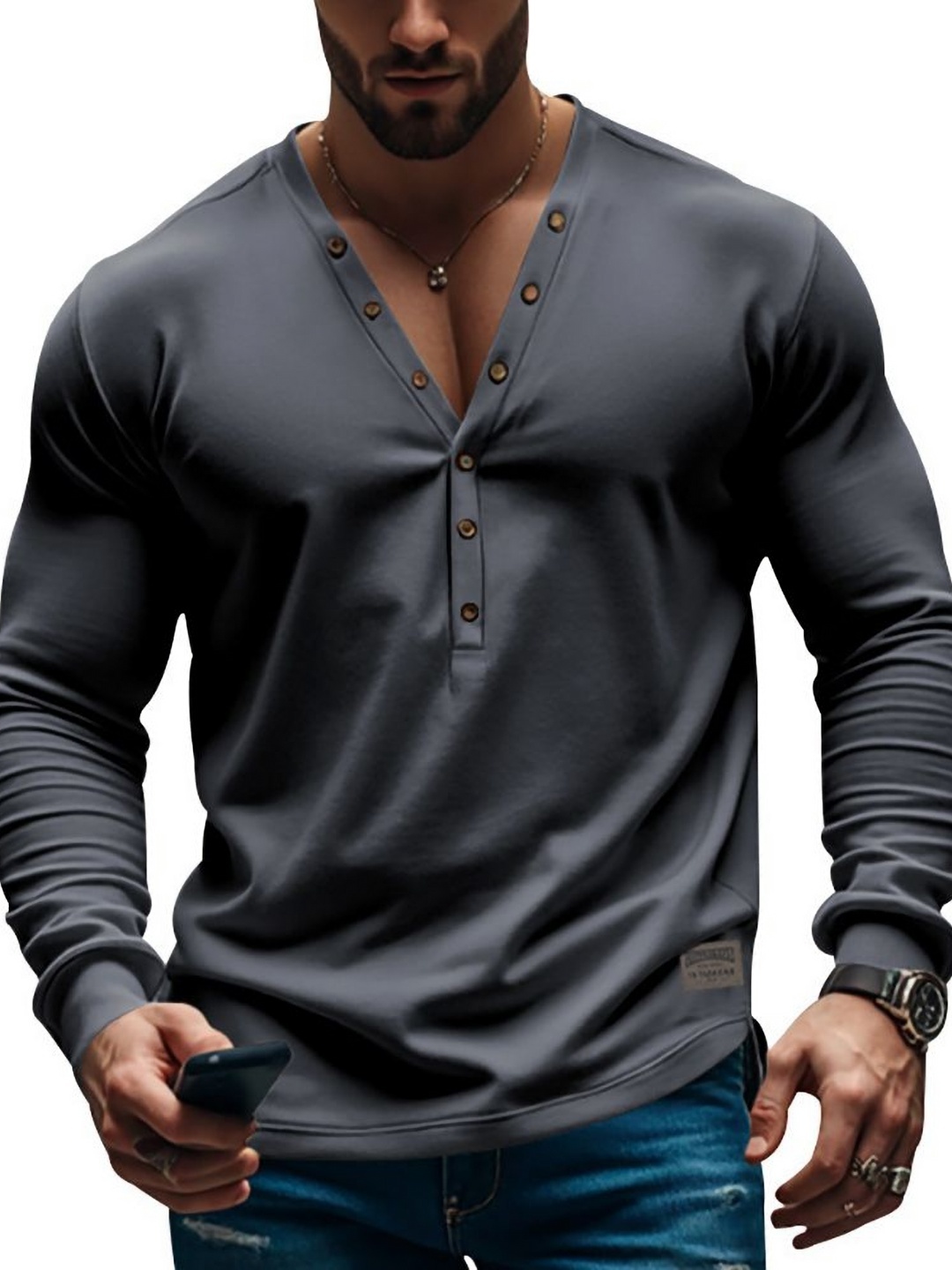 

StyleCast x Revolte Men Solid V-Neck T-shirt, Grey