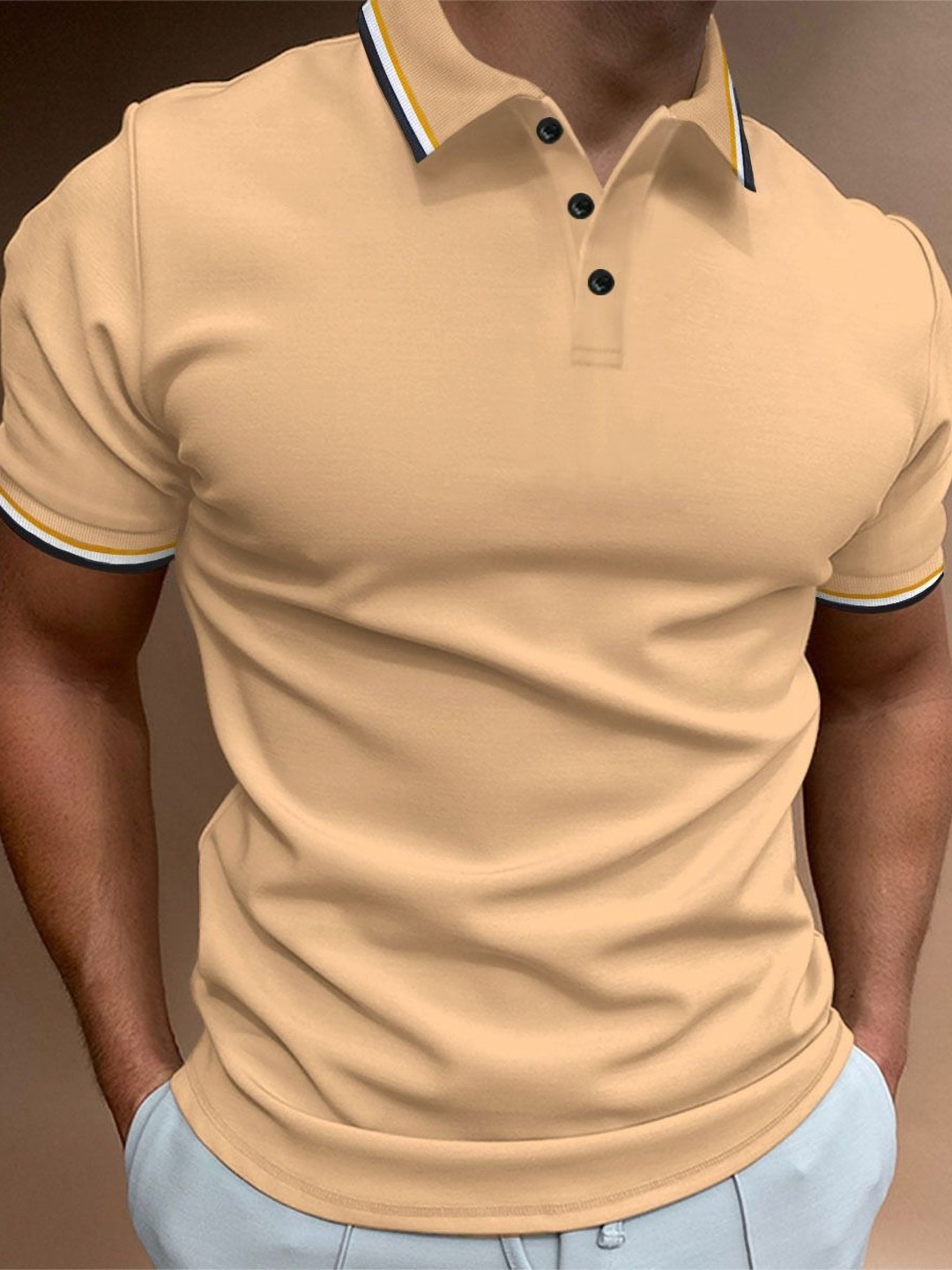 

StyleCast x Revolte Men Solid Polo Collar Slim Fit T-shirt, Beige