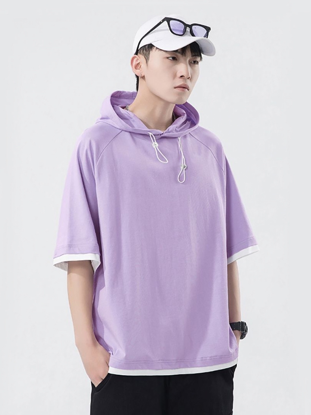 

StyleCast x Revolte Men Solid Hood Relaxed Fit Cotton T-shirt, Purple