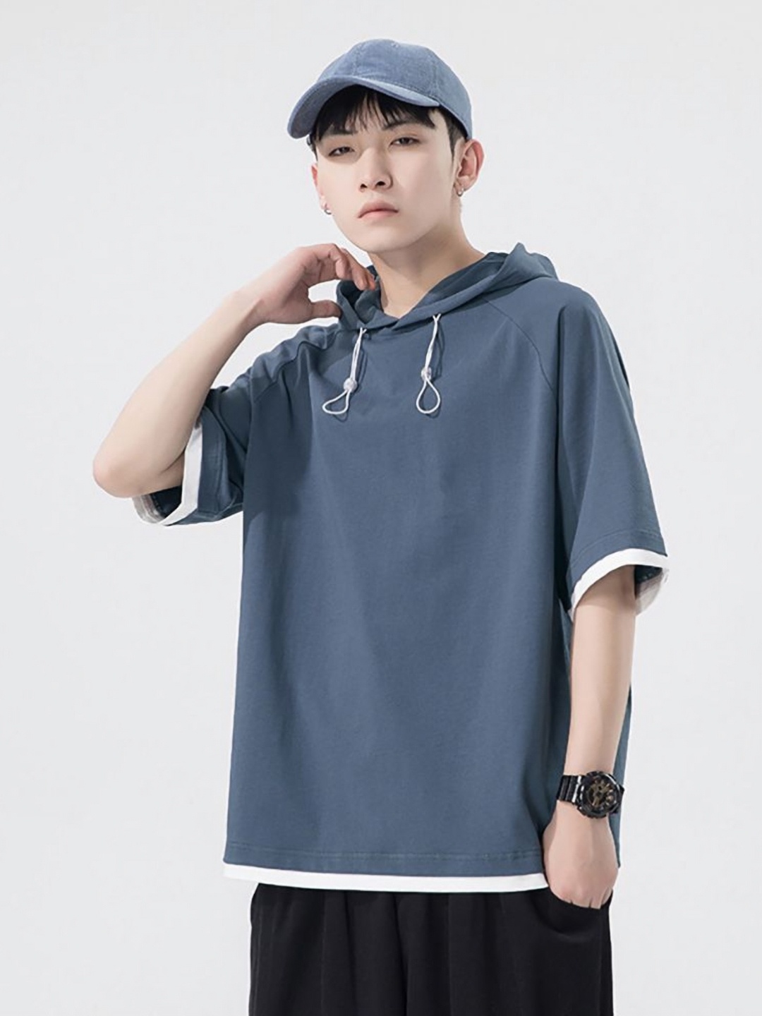 

StyleCast x Revolte Men Solid Hood Oversized Cotton T-shirt, Grey