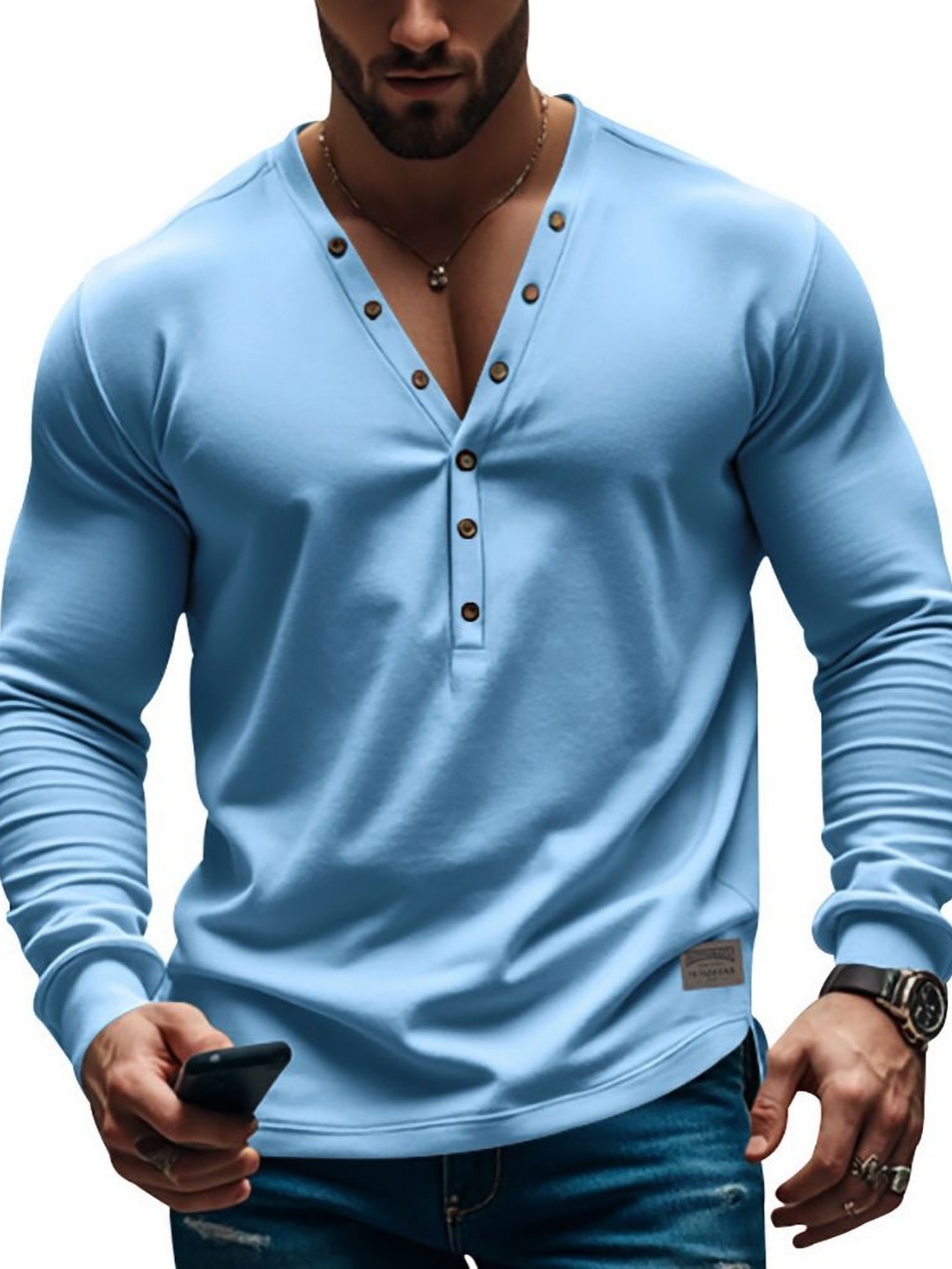 

StyleCast x Revolte Men Solid V-Neck T-shirt, Blue