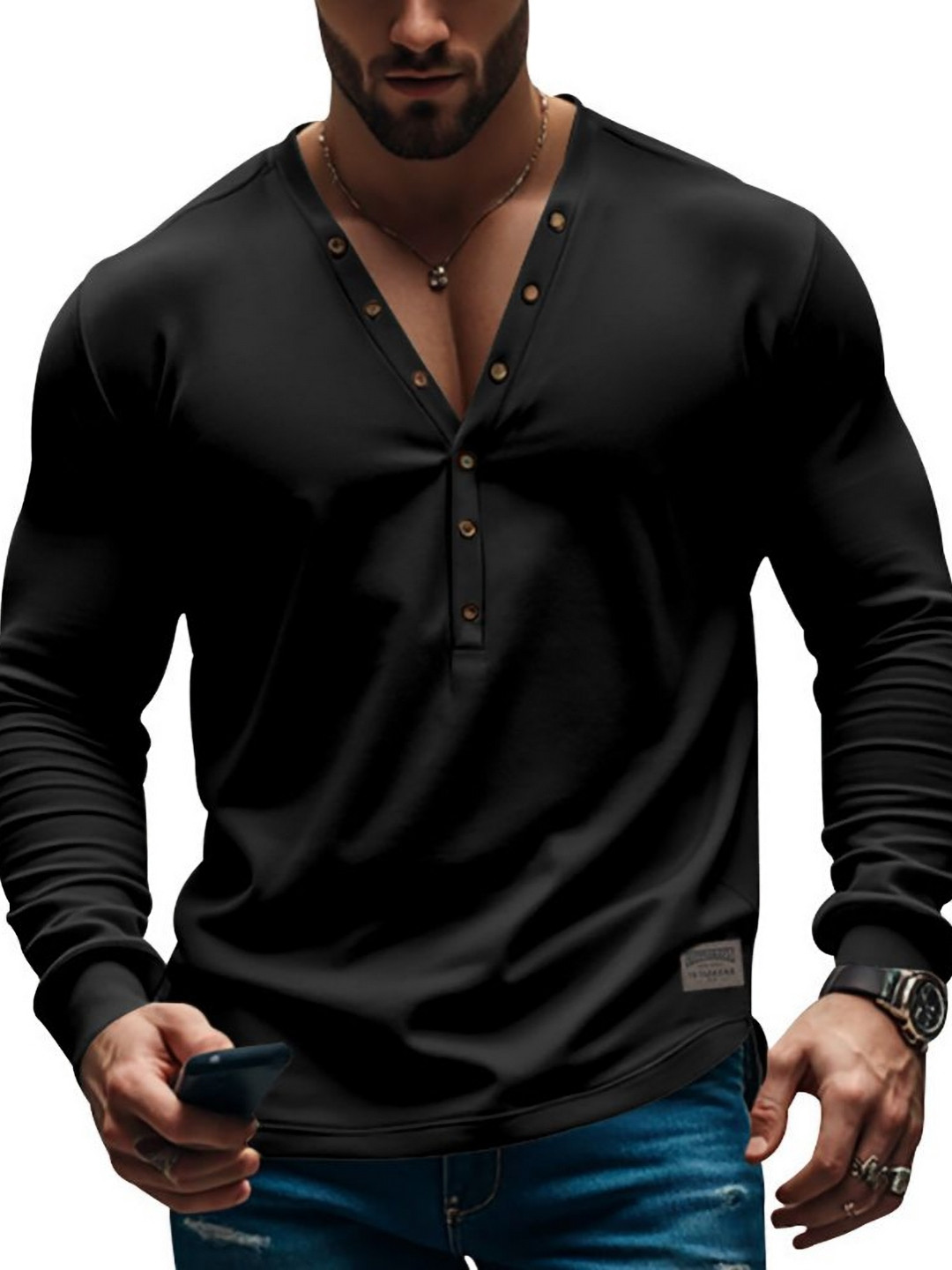 

StyleCast x Revolte Men Solid V-Neck T-shirt, Black