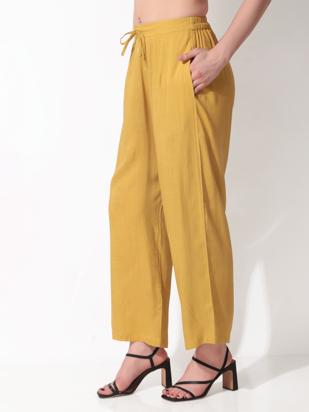 

Seryeon Women Mid Rise Parallel Trousers, Mustard