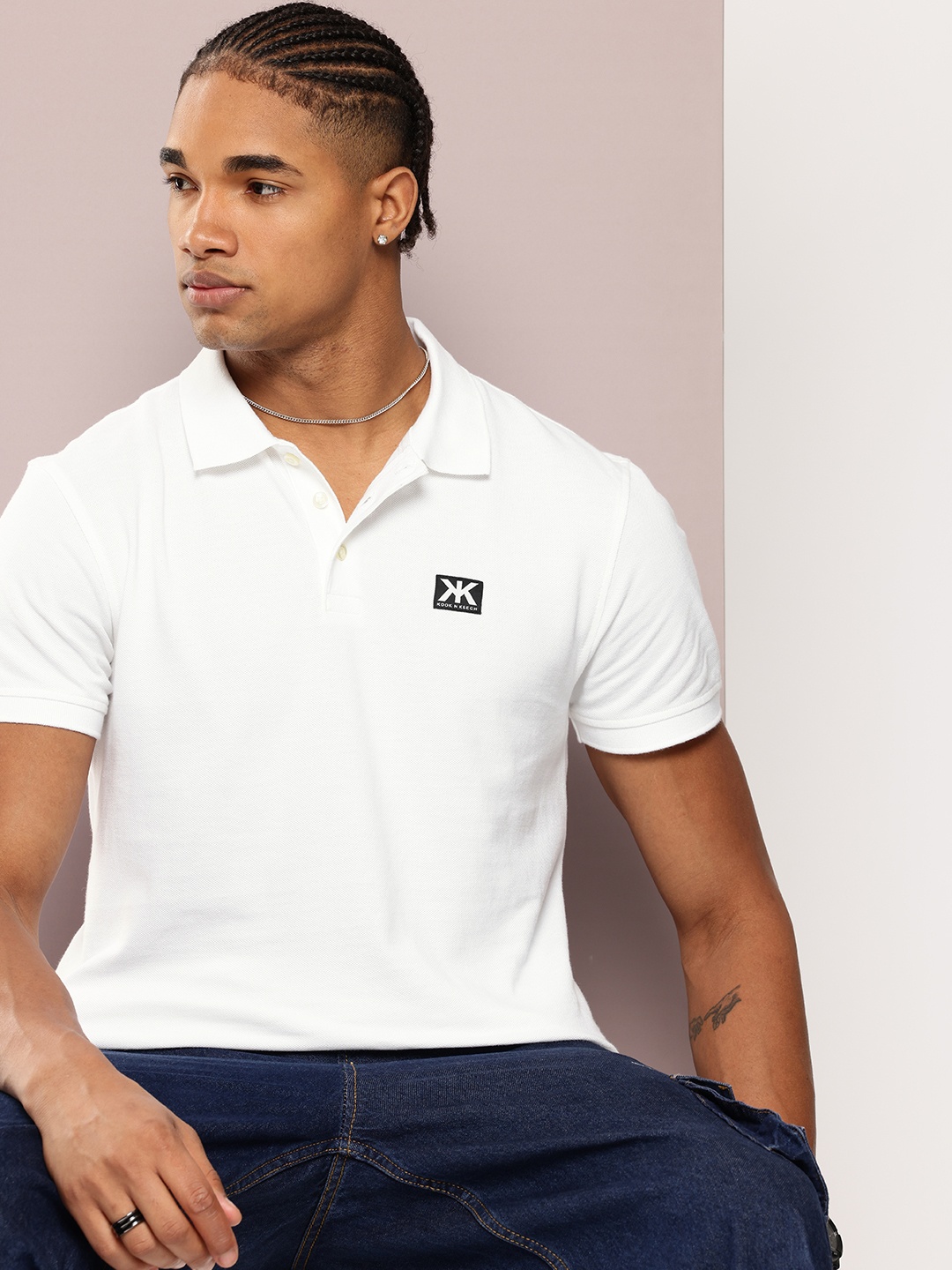 

Kook N Keech Brand Logo Detail Pure Cotton Polo Collar T-shirt, White