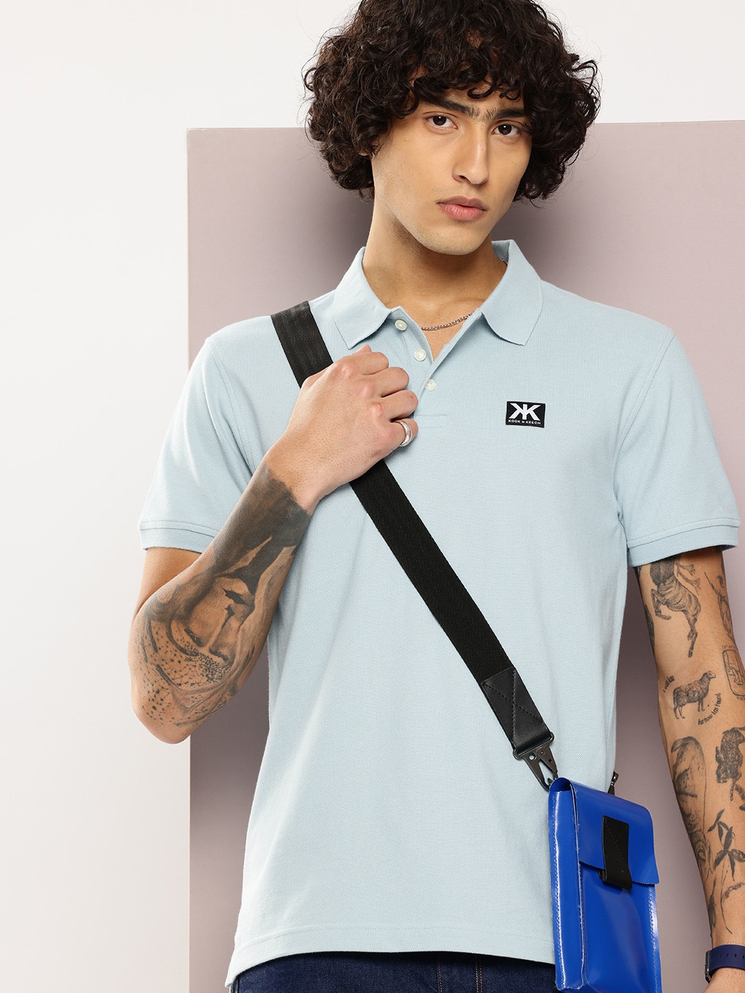 

Kook N Keech Brand Logo Detail Pure Cotton Polo Collar T-shirt, Blue
