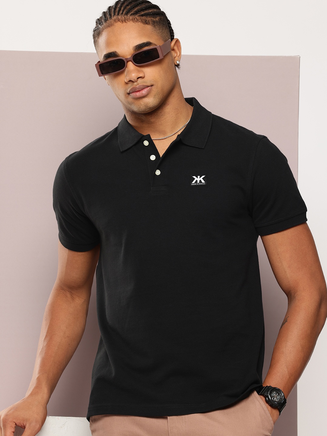 

Kook N Keech Brand Logo Detail Pure Cotton Polo Collar T-shirt, Black