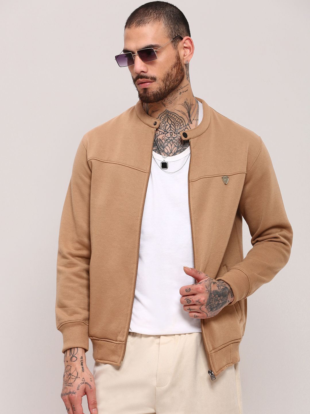 

SHOWOFF Men Front-Open Cotton Sweatshirt, Brown