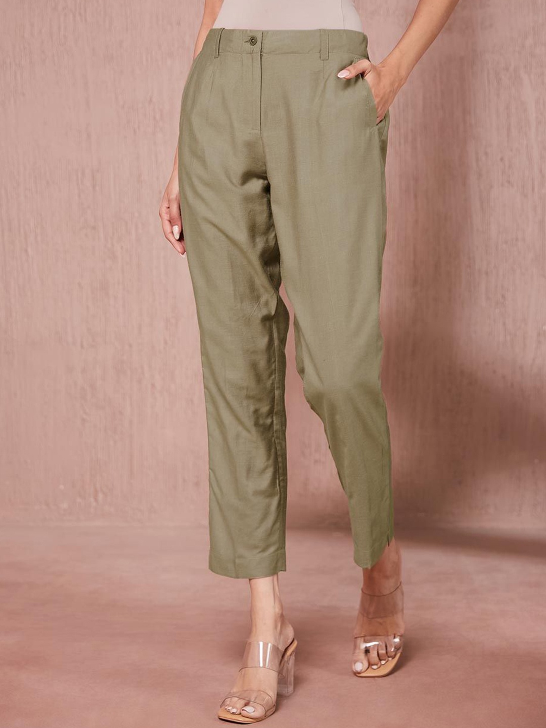 

Fabindia Women Ankle Length Slim Kosi Pant, Olive