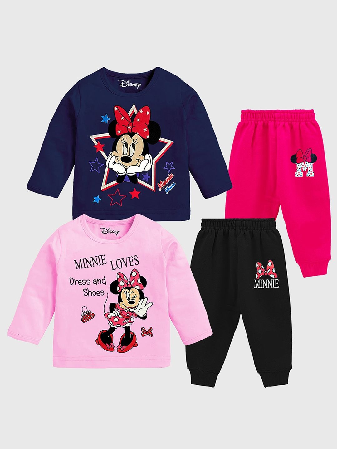 

KUCHIPOO Girls Pack of 2 Round Neck Printed T-shirt with Joggers, Pink
